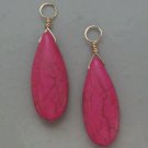 Long 1 3/8" HOT Pink Howlite INTERCHANGEABLE Earring Charms CHOICE YG or SS