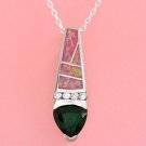 Created Opal CZ & Emerald Sterling Silver Pendant
