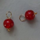8mm Red with Gold Foil Lampwork INTERCHANGEABLE Earring Charms YG or SS