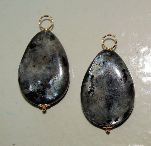 Large Grey Black Labradorite INTERCHANGEABLE Earring Charms YOUR CHOICE YG or SS