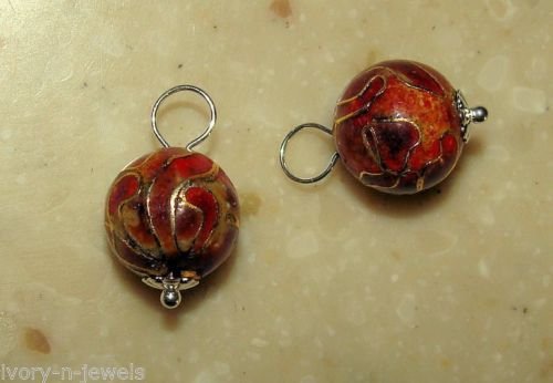 10mm Red Cloisonne INTERCHANGEABLE Earring Charms YG SS