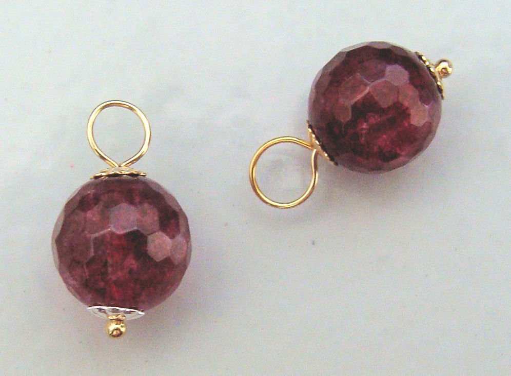 10mm Raspberry Tourmaline Quartz INTERCHANGEABLE Earring Charms CHOICE YG or SS