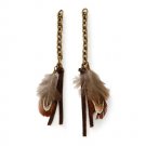 2 5/8" Brown Feather & Leather Bronze Chain INTERCHANGEABLE Earring Charms