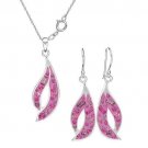 Pink Enamel & Crystal Necklace INTERCHANGEABLE Earring SET Solid Sterling Silver