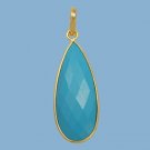 Beautiful 16x37mm Bezel Set Genuine Turquoise Pendant Gold over 925 Silver