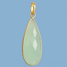 Beautiful 16x37mm Bezel Set Sea Foam Chalcedony Pendant Gold over 925 Silver