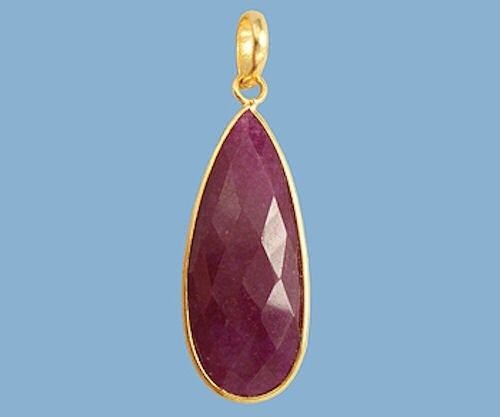 Beautiful 16x37mm Bezel Set Ruby Pendant Gold over 925 Silver
