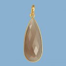 Beautiful 16x37mm Bezel Set Gray Moonstone Pendant Gold over 925 Silver