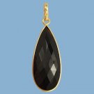 Beautiful 16x37mm Bezel Set Black Onyx Pendant Gold over 925 Silver