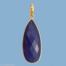 Beautiful 16x37mm Bezel Set Sapphire Pendant Gold over 925 Silver