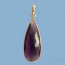 Beautiful 16x37mm Bezel Set Amethyst Hydro Pendant Gold over 925 Silver