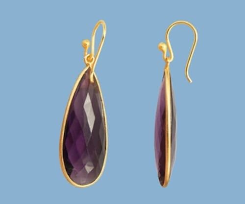 16x37mm INTERCHANGEABLE Bezel Set Amethyst Hydro Earrings Gold over 925 Silver