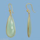 16x37m INTERCHANGEABLE Bezel Sea Foam Chalcedony Earrings Gold over 925 Silver