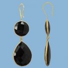 Gorgeous 2 5/8" Large Bezel Set Black Onyx Earrings Gold over 925 Silver