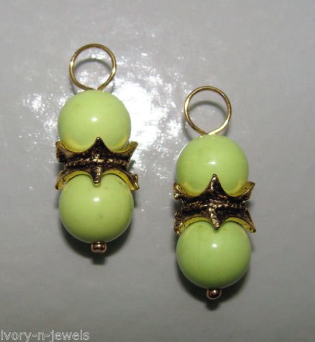 Double 8mm Lime Turquoise INTERCHANGEABLE Earring Charms YOUR CHOICE YG or SS