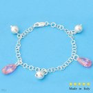 11.0ctw Sparkling Pink CZ Charm Bracelet 925 Silver