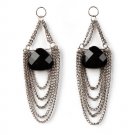Extremely Long Chain & Black Stone INTERCHANGEABLE Earring Charms Silver Tone