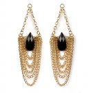 Extremely Long Chain & Black Stone INTERCHANGEABLE Earring Charms Gold
