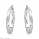 Fancy Etched Square Stock 26mm Hoops Earrings 925 Silver Perfect 4 Charms