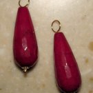 LG Faceted Dark Magenta Jade Teardrops INTERCHANGEABLE Earring Charms YG or SS