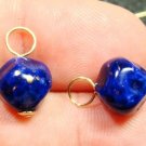 10mm Cobalt Blue w/Gold Nugget Lampwork INTERCHANGEABLE Earring Charms YG or SS
