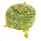Brightly Colored Butterfly Green Enamel Bejeweled Collector Trinket Box + Box
