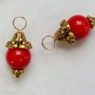 Fancy Capped 9mm Natural Red Coral INTERCHANGEABLE Earring Charms YG or SS