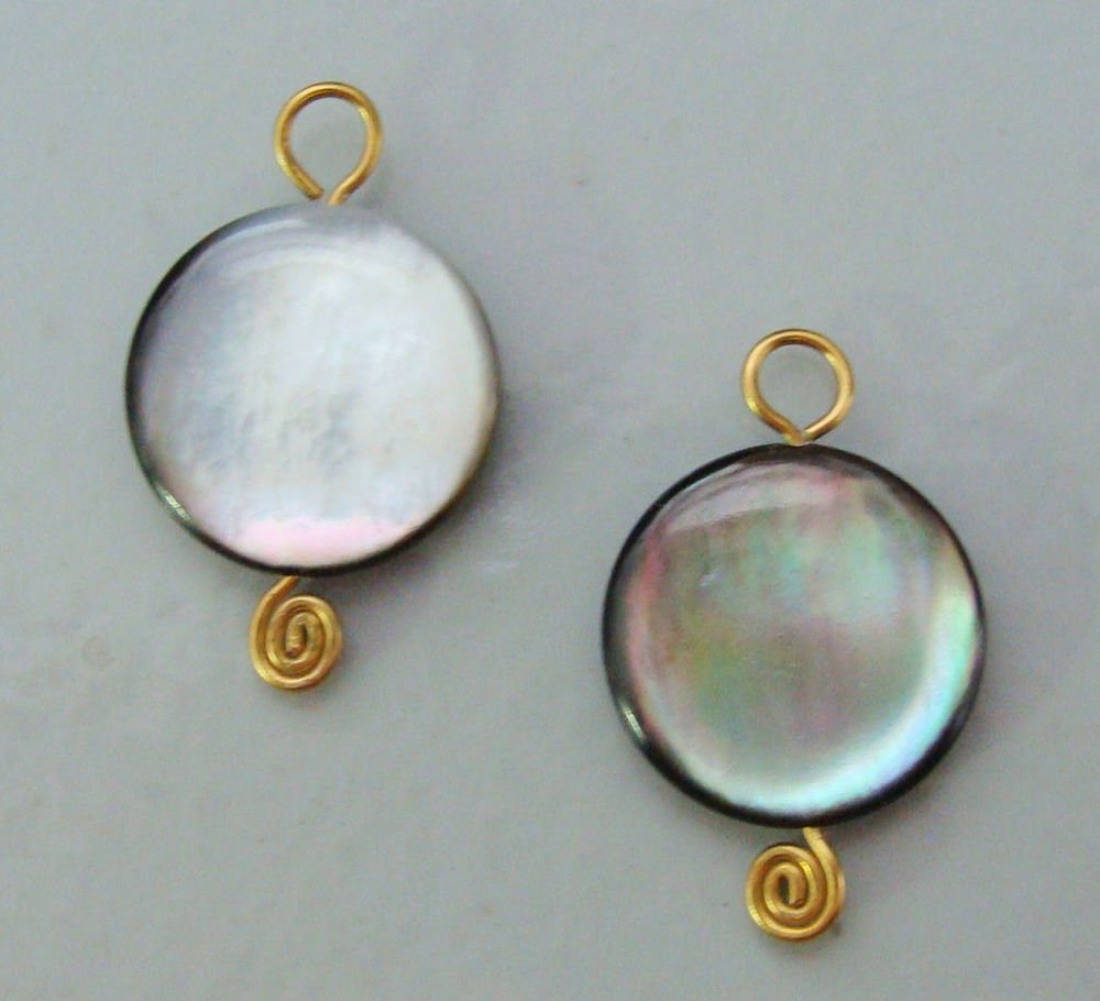 Fancy Swirled Grey Black MOP INTERCHANGEABLE Earring Charms YG or SS