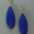 Long 1 3/8" DK Blue Howlite INTERCHANGEABLE Earring Charms YOUR CHOICE YG or SS