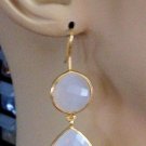 Gorgeous 2 5/8" Large Bezel Set White Onyx Earrings Gold over 925 Silver