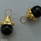 New Bright Gold Capped 8mm FANCY Black Onyx INTERCHANGEABLE Earring Charms YG