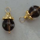 New Bright Gold Capped 10mm FANCY Smoky Quartz INTERCHANGEABLE Earring Charms YG