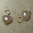 8mm Creamy Peach Baroque Pearls INTERCHANGEABLE Earring Charms YG or SS