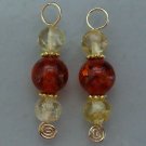 Fancy Triple Light & Dark Amber INTERCHANGEABLE Earring Charms CHOICE YG or SS