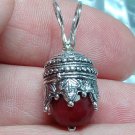 Crowned 10mm Ruby Red Jade Pendant Silver