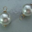 Large 14mm White Glass Pearl INTERCHANGEABLE Earring Charms YG or SS