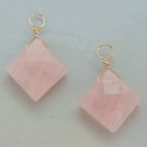 Faceted Pink Rose Quartz Diamond Shaped INTERCHANGEABLE Earring Charms YG or SS