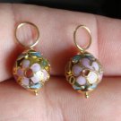 10mm Pink Cloisonne INTERCHANGEABLE Earring Hooplet Charms Solid 14K YG 1 PAIR
