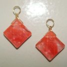 Faceted Cherry Quartz Diamond Shaped INTERCHANGEABLE Earring Charms YG or SS