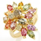 Exquisite Ring 5.17ctw Multi-Colored Sapphires & Diamonds 14K YG 9.29gr Size 9