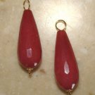 LG Faceted Dark Ruby Rose Jade Teardrops INTERCHANGEABLE Earring Charms YG or SS
