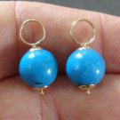 10mm Turquoise INTERCHANGEABLE Earring Hooplet Charms Solid 14K YG 1 PAIR