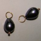 Black Teardrop Glass Pearl INTERCHANGEABLE Earring Charms YG or SS