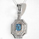 Blue Topaz and Diamond SLIDE Enhancer Pendant 14K WG Fits up to 12mm Omega 6.4gr