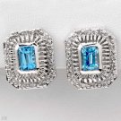 Elegant Classy 2.86ctw Blue Topaz & Diamond 14K WG Omega Earrings 10.0 GRAMS!!!