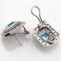 Elegant Classy 2.86ctw Blue Topaz & Diamond 14K WG Omega Earrings 10.0 GRAMS!!!
