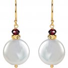 Freshwater Coin Cultured Pearl & Rhodolite Garnet Earrings 14K Solid Gold 33mm