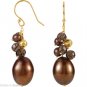 Freshwater Dyed Chocolate Cultured Pearl & Smoky Quartz Earrings 14K Solid Gold