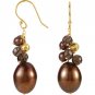 Freshwater Dyed Chocolate Cultured Pearl & Smoky Quartz Earrings 14K Solid Gold