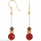 Enchanting Chocolate Pearl, Carnelian & Citrine Dangle Earrings Solid 14K Gold